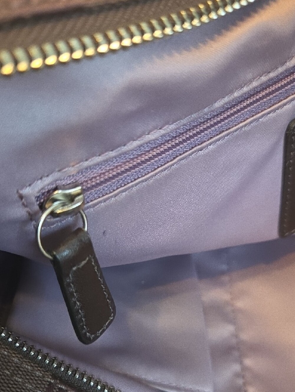 COACH Brown Signature Jacquard Tote with Leather Trim - Picture 8 of 9
